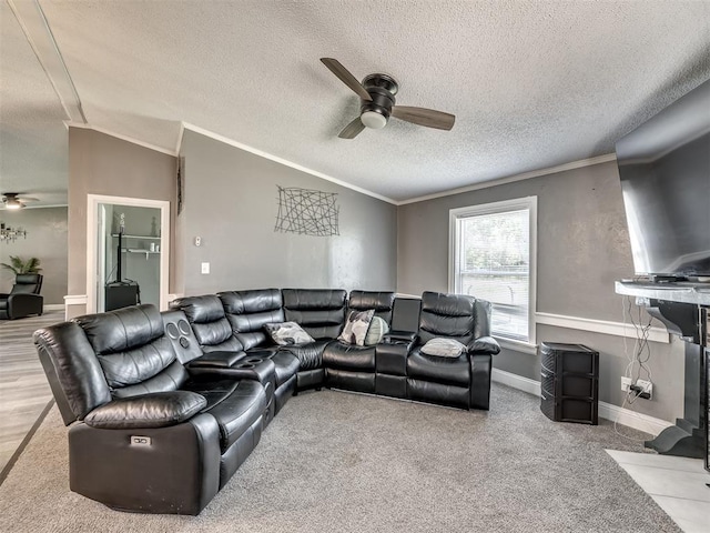 3 Antler Blvd, Mcloud, OK 74851 - living room with ceiling fan, crown molding, a textured ceiling, and baseboards