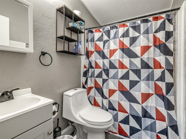 3 Antler Blvd, Mcloud, OK 74851 - full bath with a textured ceiling, toilet, vanity, and a shower with curtain