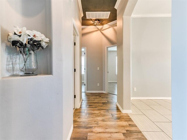 2517 NW 194th St, Edmond, OK 73012 - corridor with crown molding and wood finished floors