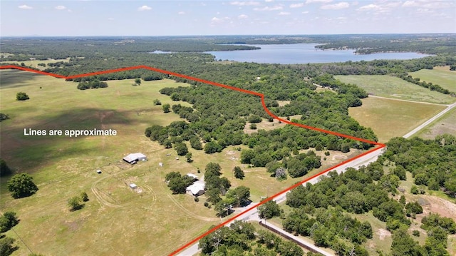5311 S Cason Rd, Marlow, OK 73055 - aerial view of property's location with a large body of water and property parcel outlined