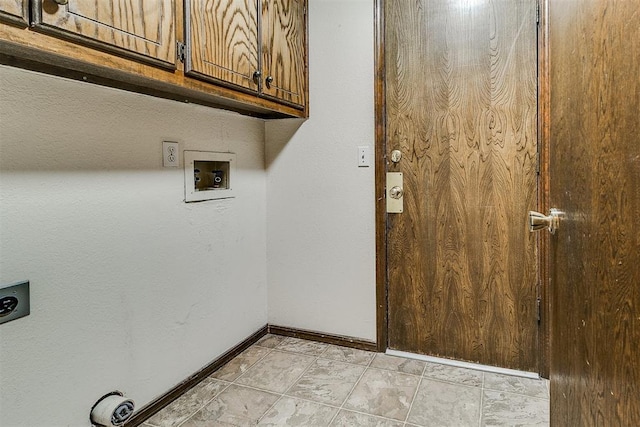 1405 Creston Way, Edmond, OK 73012 - laundry area featuring cabinet space, electric dryer hookup, and hookup for a washing machine