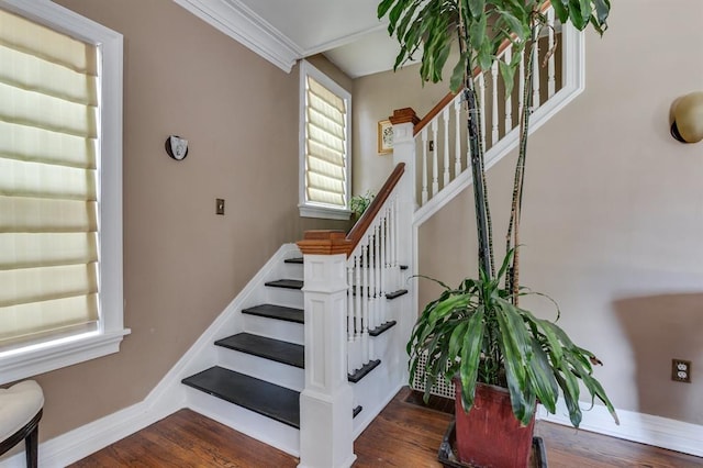 707 NE 18th St, Oklahoma City, OK 73105 - staircase with wood finished floors and ornamental molding