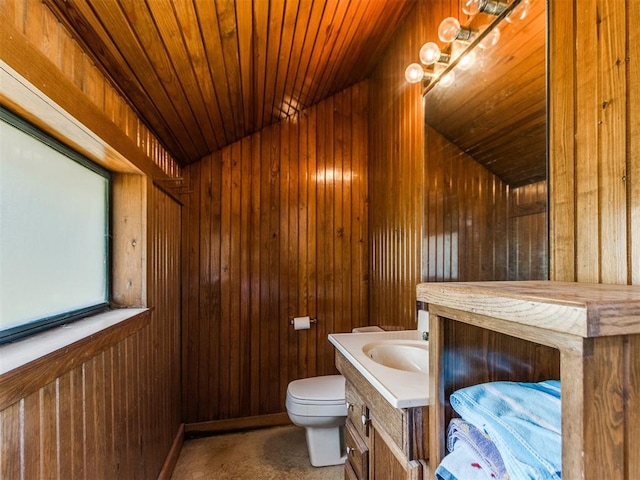 9 Country Club Rd, Shawnee, OK 74801 - half bath with wood walls, toilet, wood ceiling, and vanity