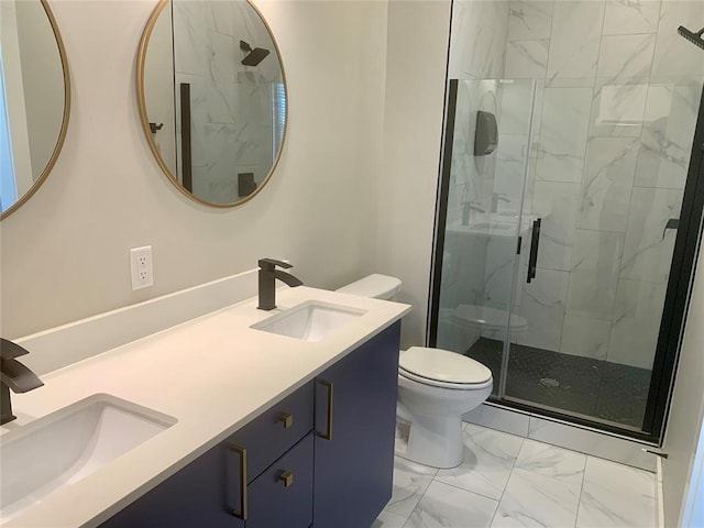 1305 NE 6th St, Oklahoma City, OK 73117 - bathroom featuring marble look tiles, a marble finish shower, and double vanity
