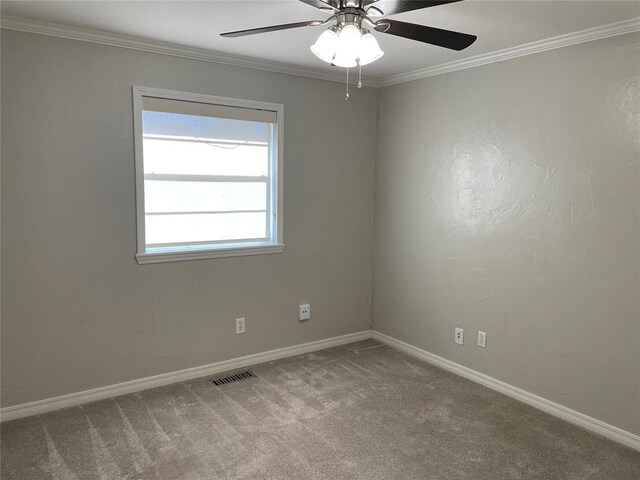 3017 Kelsey Dr, Edmond, OK 73013 - empty room with carpet floors, baseboards, ceiling fan, and ornamental molding