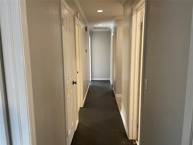 3017 Kelsey Dr, Edmond, OK 73013 - hallway featuring crown molding, baseboards, and recessed lighting