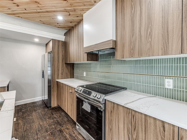 3157 NW 25th St, Oklahoma City, OK 73107 - kitchen featuring appliances with stainless steel finishes, modern cabinets, brown cabinets, decorative backsplash, and recessed lighting