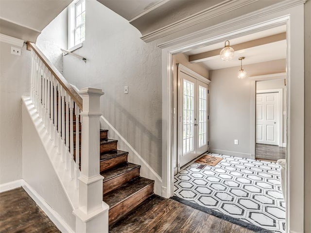 3157 NW 25th St, Oklahoma City, OK 73107 - foyer featuring wood finished floors, stairs, and french doors