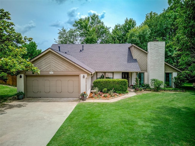 2010 Trailview Ct, Norman, OK 73072 - mid-century home with a chimney, an attached garage, and a front lawn
