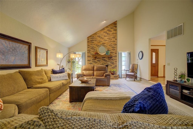 2010 Trailview Ct, Norman, OK 73072 - carpeted living area with healthy amount of natural light and high vaulted ceiling