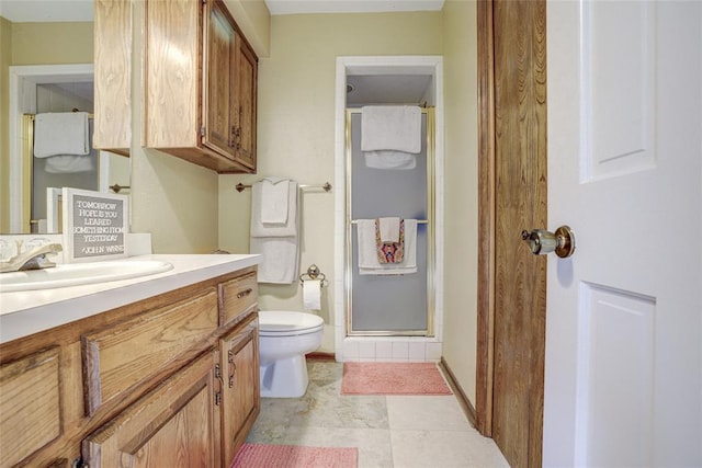 2010 Trailview Ct, Norman, OK 73072 - full bathroom featuring toilet, a stall shower, and vanity