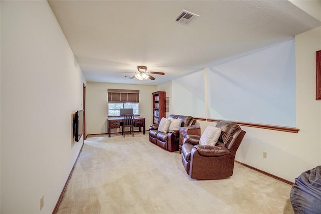 2010 Trailview Ct, Norman, OK 73072 - living room featuring ceiling fan, light carpet, and baseboards