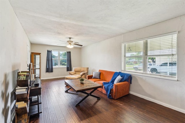 3029 NW 65th St, Oklahoma City, OK 73116 - living area with dark wood-style floors and ceiling fan