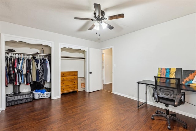 3029 NW 65th St, Oklahoma City, OK 73116 - home office featuring ceiling fan and wood finished floors