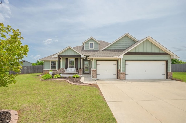 10800 NW 5th St, Yukon, OK 73099 - craftsman inspired home featuring a garage, concrete driveway, brick siding, a shingled roof, and board and batten siding