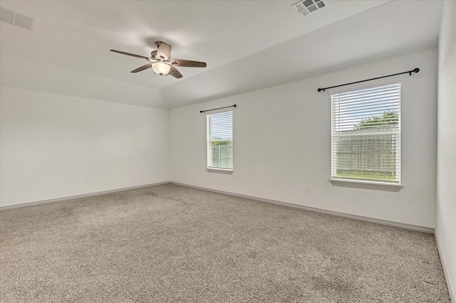 14500 Gravity Falls Ln, Oklahoma City, OK 73142 - carpeted empty room with ceiling fan and lofted ceiling