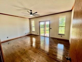 3805 Highridge, Edmond, OK 73003 - unfurnished room featuring crown molding, wood finished floors, and ceiling fan