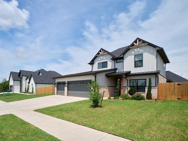 19608 Dalemead Way, Edmond, OK 73012 - view of front of house featuring brick siding, concrete driveway, board and batten siding, and a garage