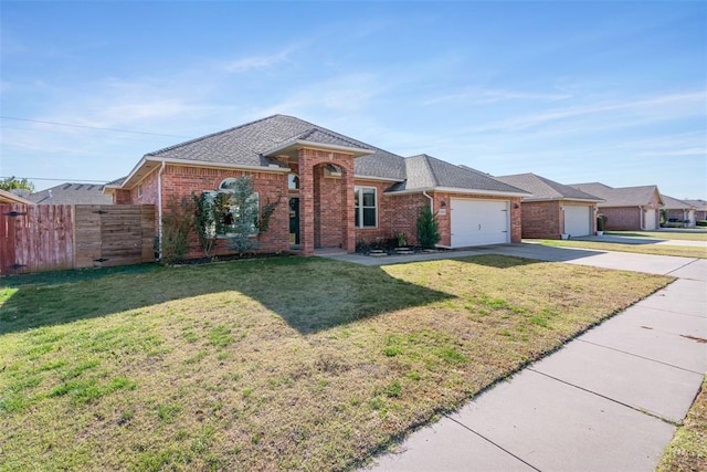 8300 NW 71st St, Oklahoma City, OK 73132 - view of front of home featuring driveway, brick siding, a garage, and a shingled roof