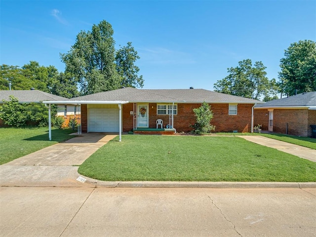 3113 SE 20th St, Oklahoma City, OK 73115 - single story home featuring concrete driveway, a front lawn, an attached garage, and brick siding