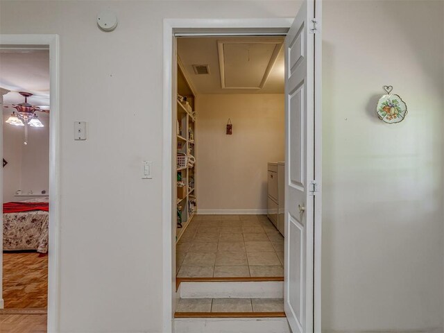 3113 SE 20th St, Oklahoma City, OK 73115 - hallway with attic access and washer / dryer