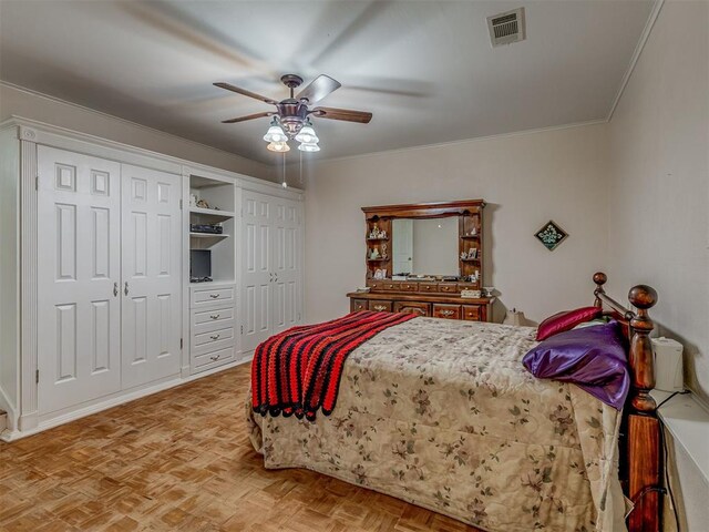 3113 SE 20th St, Oklahoma City, OK 73115 - bedroom featuring ornamental molding and a ceiling fan
