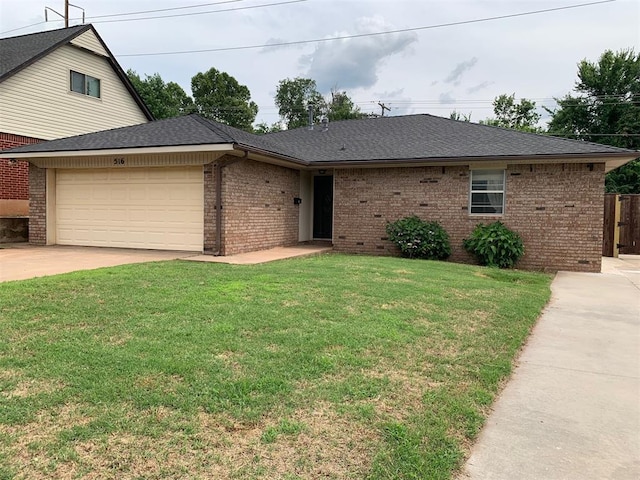 516 Ridgecrest Rd, Edmond, OK 73013 - view of front of property with brick siding, a garage, driveway, and a shingled roof
