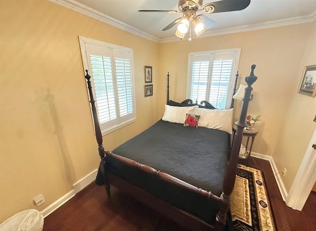 1516 N Hudson St, Altus, OK 73521 - bedroom featuring crown molding, ceiling fan, and wood finished floors