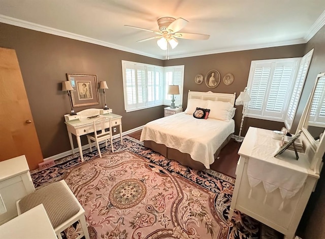 1516 N Hudson St, Altus, OK 73521 - bedroom featuring ornamental molding and a ceiling fan