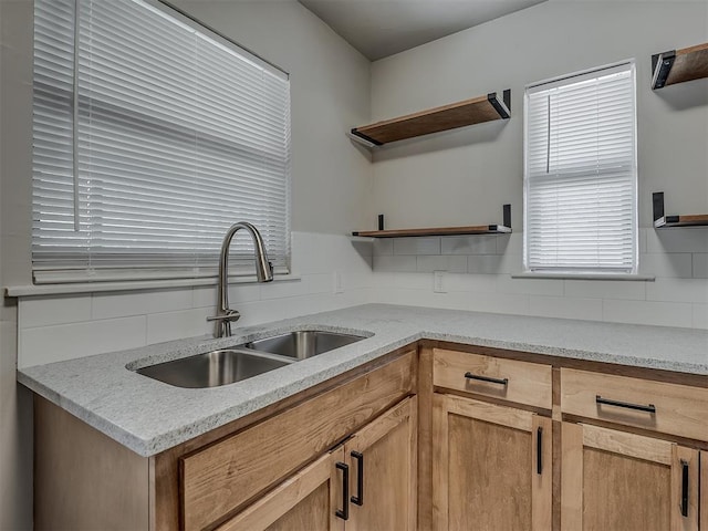 2104 Westchester Dr, Oklahoma City, OK 73120 - kitchen with open shelves and backsplash