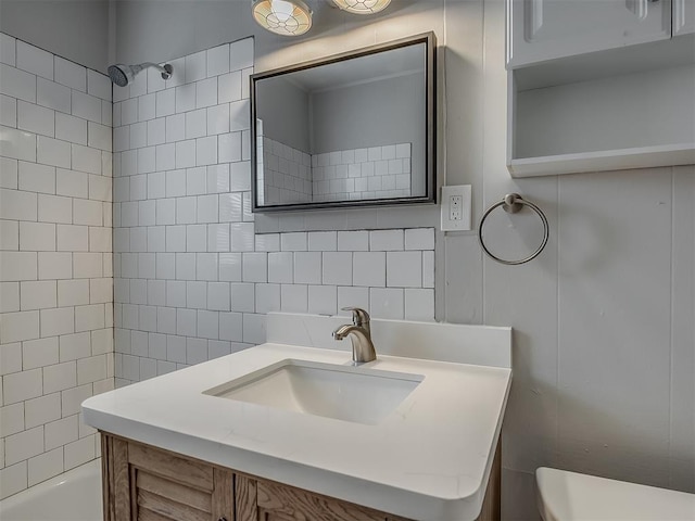 2104 Westchester Dr, Oklahoma City, OK 73120 - full bath featuring vanity, shower / washtub combination, and decorative backsplash
