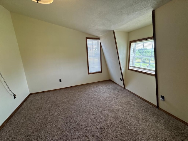 36166 Ew 1120th Rd, Seminole, OK 74868 - carpeted empty room featuring a textured ceiling and lofted ceiling