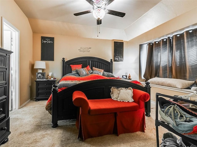 1201 W Churchill Way, Mustang, OK 73064 - bedroom featuring carpet flooring, ceiling fan, and lofted ceiling