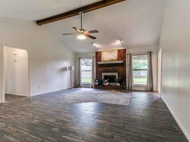 1408 Chimney Hill Rd, Yukon, OK 73099 - unfurnished living room featuring ceiling fan, wood finished floors, and a fireplace