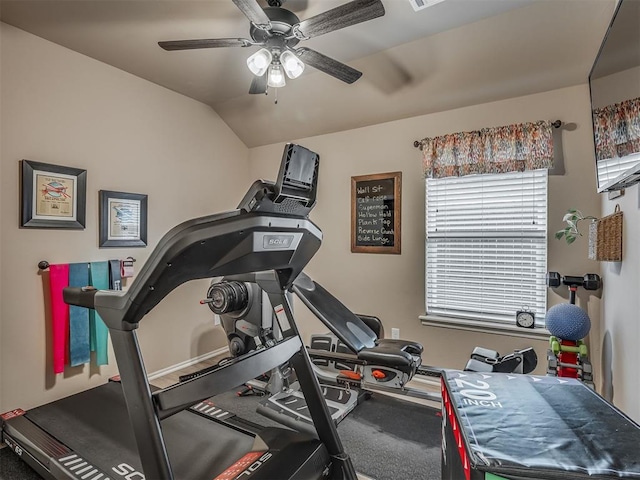 2204 Cale Cv, Yukon, OK 73099 - workout area with ceiling fan and lofted ceiling