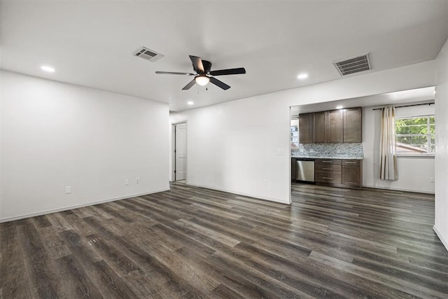 311 N Monroe Ave, Blanchard, OK 73010 - unfurnished living room with recessed lighting, dark wood-style floors, and a ceiling fan