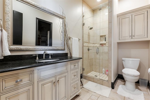 3617 Stagmoor Rd, Edmond, OK 73034 - bathroom with a stall shower, vanity, and tile patterned flooring