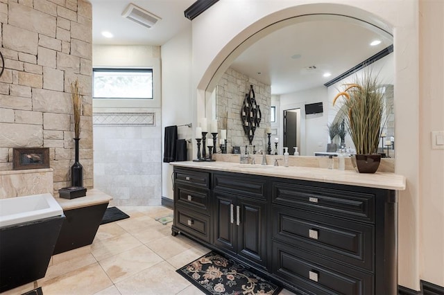 3617 Stagmoor Rd, Edmond, OK 73034 - full bathroom with vanity, tile patterned flooring, a tub to relax in, and recessed lighting