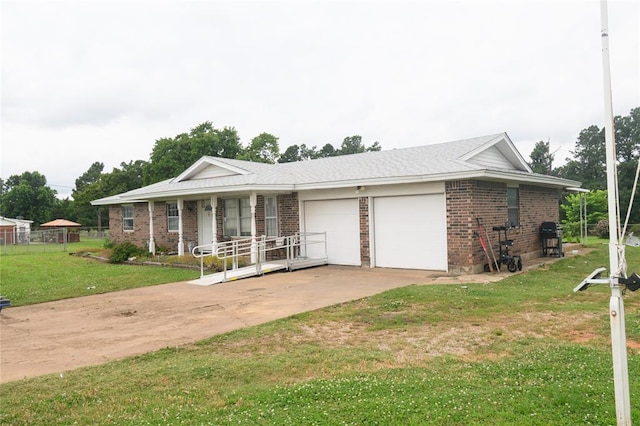 1383 N Peebly Rd, Choctaw, OK 73020 - single story home with a garage, covered porch, brick siding, a front lawn, and concrete driveway