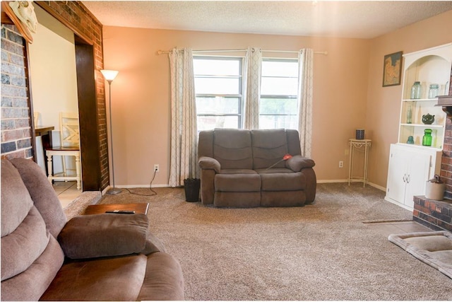 1383 N Peebly Rd, Choctaw, OK 73020 - carpeted living area with a textured ceiling and baseboards