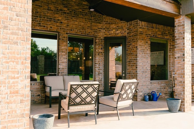 12113 SW 45th Ter, Mustang, OK 73064 - view of patio featuring an outdoor hangout area and ceiling fan