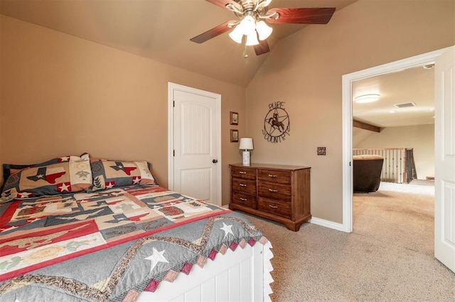 4417 Man O War Dr, Edmond, OK 73025 - bedroom with vaulted ceiling, carpet floors, and ceiling fan