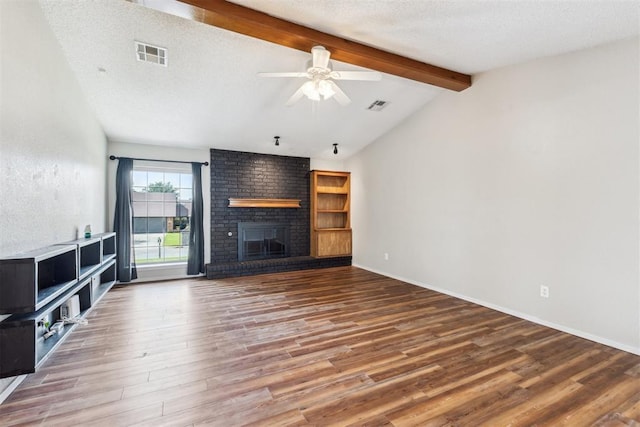 2309 Morning Glory Dr, Oklahoma City, OK 73159 - unfurnished living room featuring wood finished floors, a fireplace, and ceiling fan