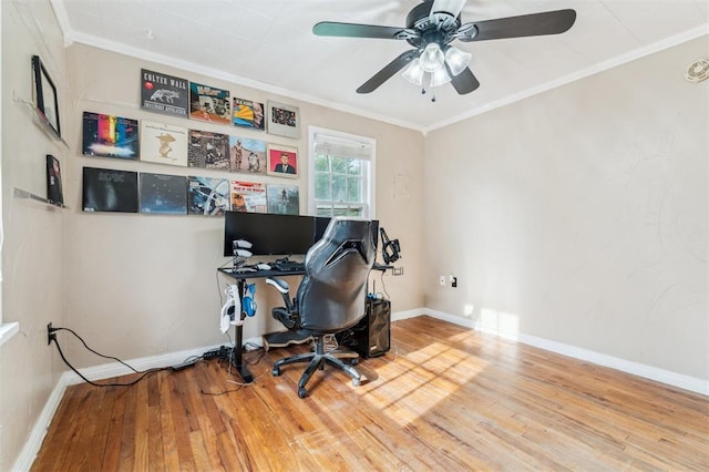 300 S Davidson Rd, Midwest City, OK 73130 - home office featuring wood finished floors, ornamental molding, and ceiling fan