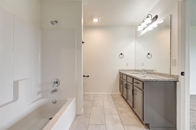 11116 SW 37th St, Mustang, OK 73064 - bathroom featuring double vanity, bathtub / shower combination, and tile patterned floors