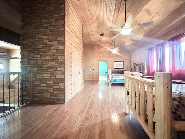 17701 S Rock Creek Rd, Shawnee, OK 74801 - corridor featuring wood finished floors, wooden ceiling, and high vaulted ceiling