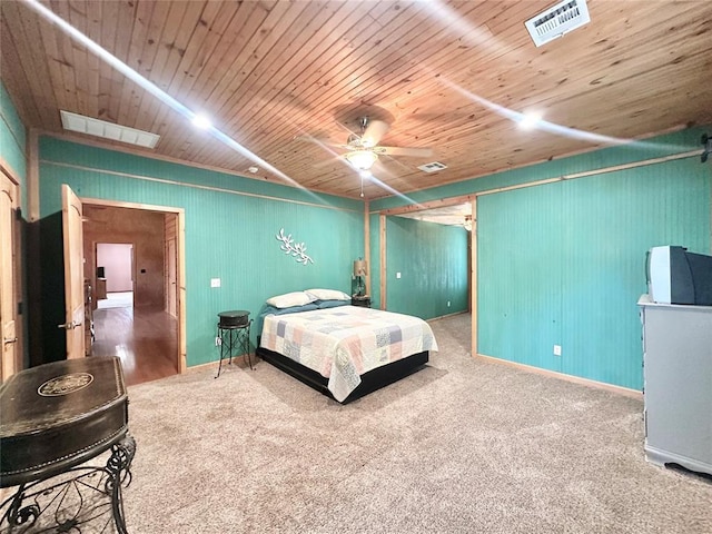 17701 S Rock Creek Rd, Shawnee, OK 74801 - bedroom with carpet flooring, wooden ceiling, and ceiling fan