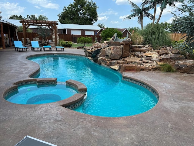17701 S Rock Creek Rd, Shawnee, OK 74801 - view of pool featuring a pergola, a patio area, and a pool with connected hot tub
