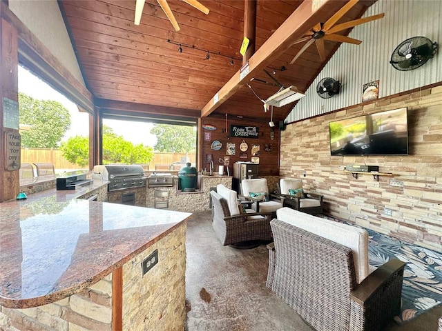 17701 S Rock Creek Rd, Shawnee, OK 74801 - view of patio / terrace featuring ceiling fan, area for grilling, and outdoor lounge area