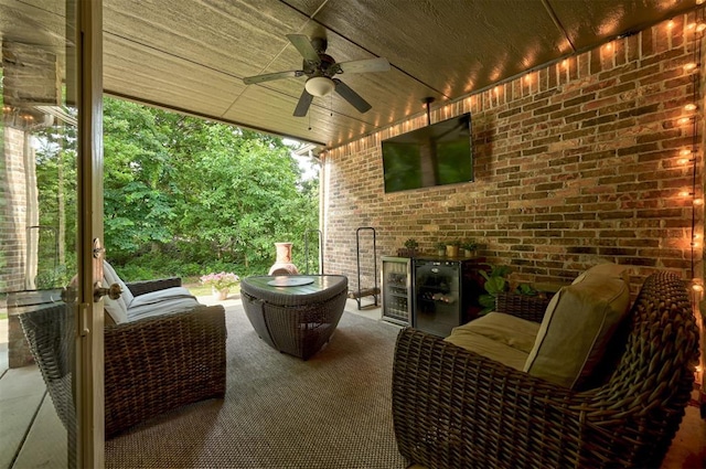 2473 Vellano Ln, Edmond, OK 73034 - view of patio / terrace with a ceiling fan and wine cooler